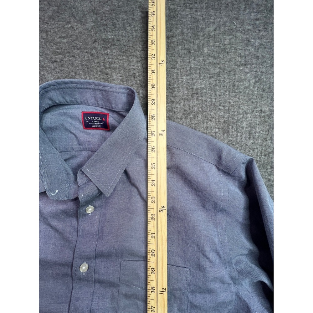 UNTUCKit Pro-Cesare Mens Large Slim Fit Wrinkle Free Navy Button Down Shirt - Picture 9 of 11